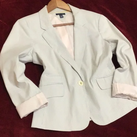 TOMMY PINSTRIPE BOYFRIEND JACKET SZ 12 - Picture 2 of 16